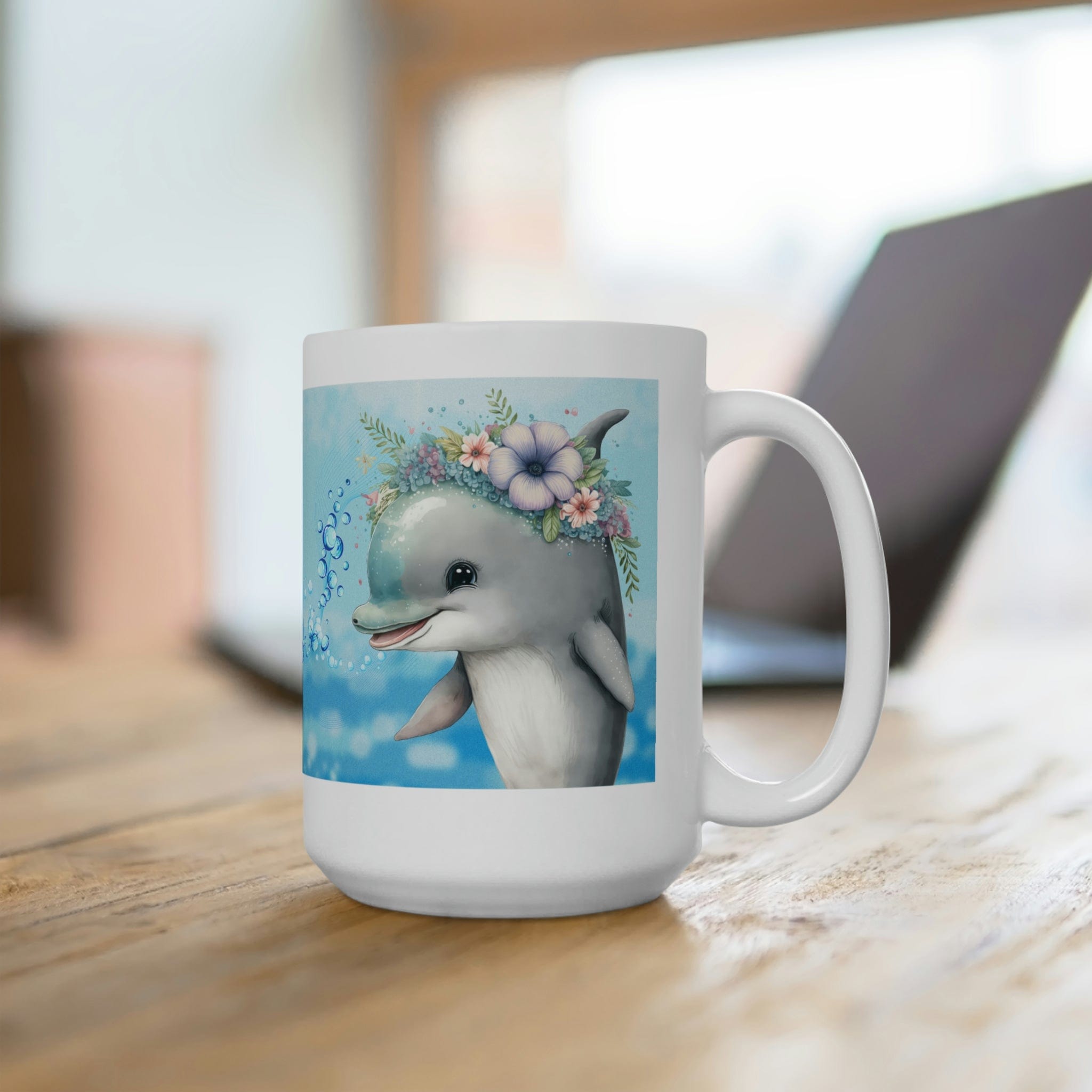 Printify Mug 15oz Coffee Mug, Dolphin Coffee Mug, Dolphin Gift, Ocean Mug, Birthday Gift, Animal Mug, White 15 oz Ceramic, Gift for Her, Free Shipping 27413227922734067666